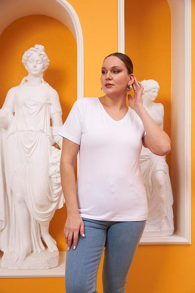 RMG V-Neck Plus Size White T-Shirt
