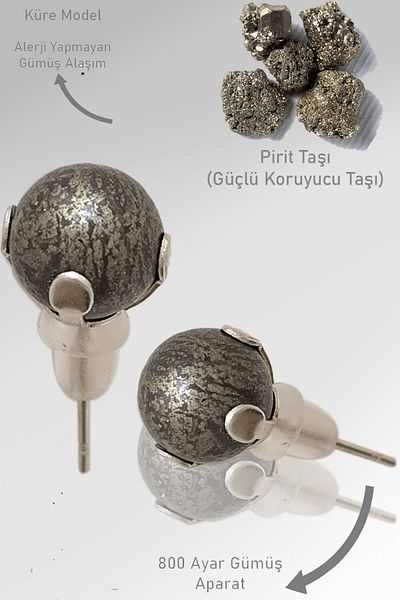 Tesbih Atölyesi Peruvian Based Real Pyrite Stone Point Natural Stone Earrings - Certified