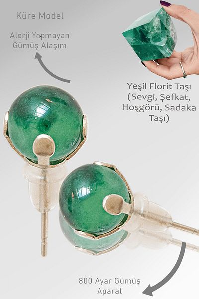 Tesbih Atölyesi Real Green Fluorite Stone Spot - Certified Natural Stone Earrings