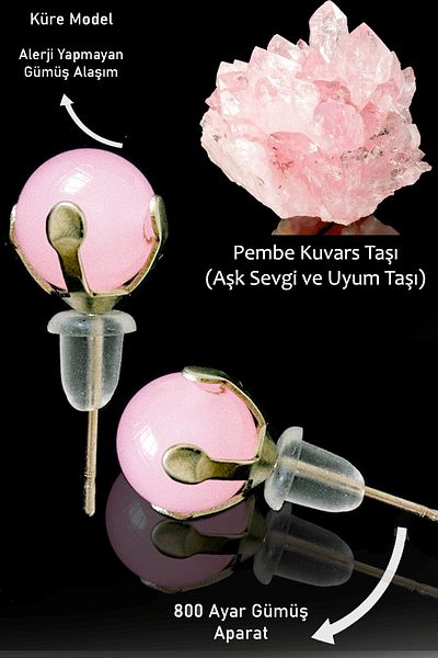 Tesbih Atölyesi Light Pink Quartz Stone Point - Certified Natural Earrings