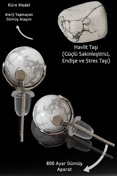 Tesbih Atölyesi Natural Stone Point - Certified Real Howlite Earrings