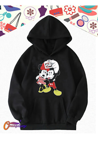 oneagılyazı ميكي ميني سيلفي - سويت شيرت نسائي بغطاء للرأس