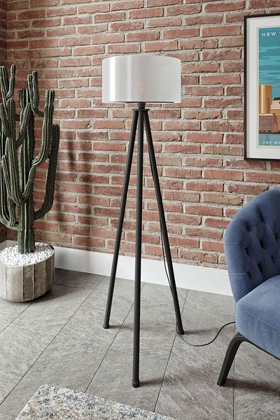 messer Bristol Round Cream Head Black Foot Tripod Floor Lamp