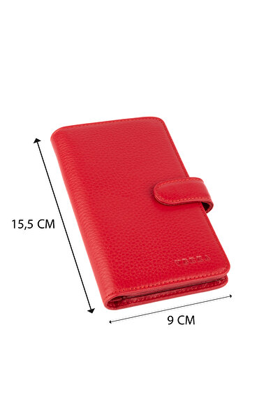 Verka Hakiki Deri Dikey Unisex Kartlık Bölmeli Para Cüzdanı Kırmızı