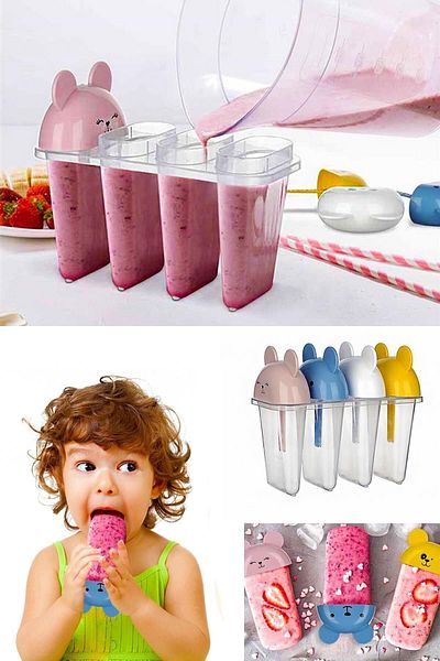 Emofom Snowy 4-Piece Ice Cream Mold with Figures and Colorful Ice Cream Container