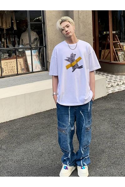 Touz Moda Tricou oversize cu imprimeu cu pisică drăguță British Shorthair