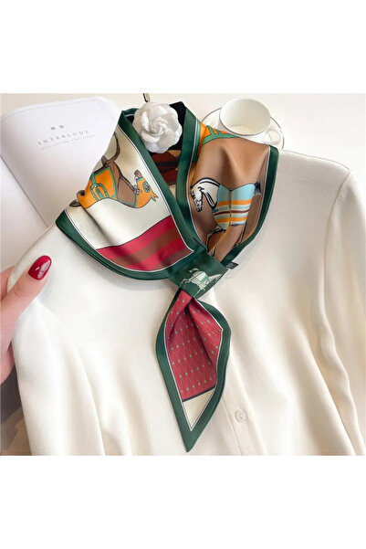 ElevaGlam وشاح ربطة عنق حصان أخضر منقوش