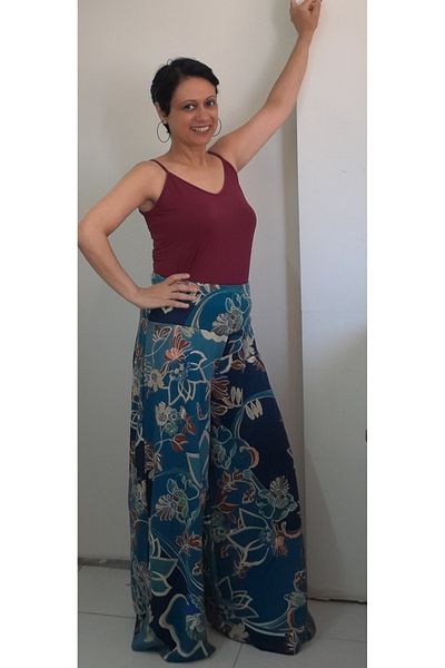 Mertcan Butik Navy Blue Indigo Green - Elastic Waist Wide Leg Seasonal Steel Knitted Trouser Skirt