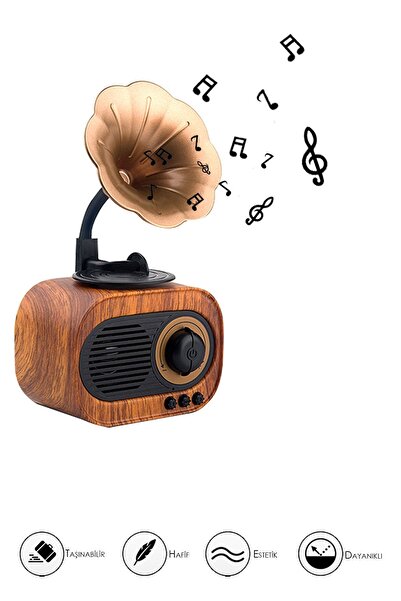 TECHNOMEN Gramafon Nostalji Hoparlör Bluetooth Radyo Sd Kart Usba 3.5mm Aux G...