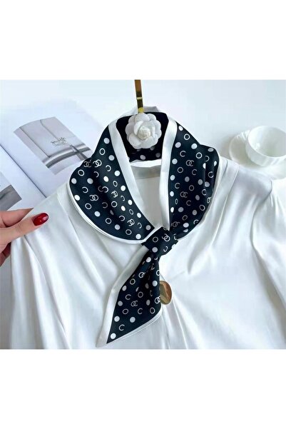 ElevaGlam Kravat Eşarp Lacivert Beyaz Desen