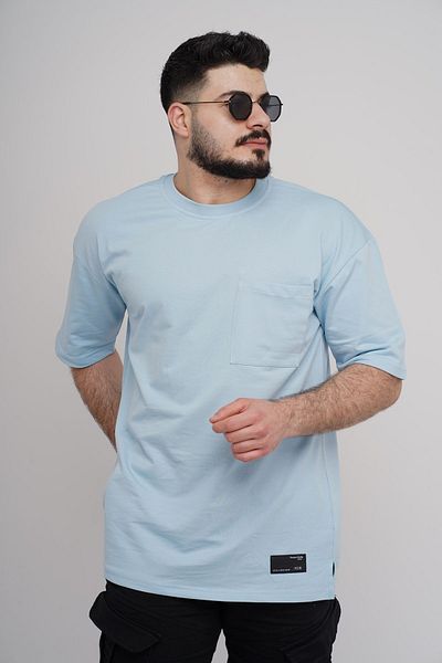 Est Estola Ανδρικό μπλουζάκι μεγάλου μεγέθους Basic με τσέπες 100% βαμβακερό ύφασμα με χοντρή υφή Crew λαιμόκοψη