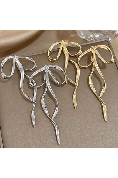 Rachel Gold Bow Model Large Metal Earrings-9 cm
