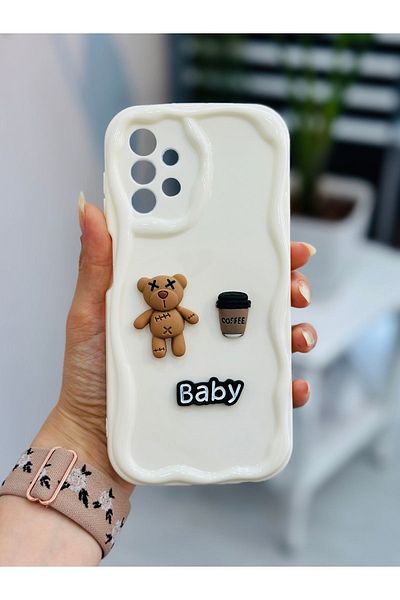 Go Aksesuar جراب سيليكون متوافق مع هاتف Galaxy A13 بتصميم كريمي للأطفال مع لعبة