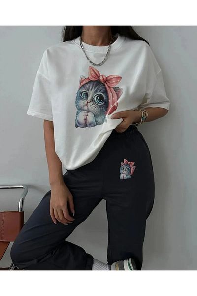 DAXİS Sportwear Company Oversize Crew Neck Sweatpants and T-shirt - Jogger T-shirt Bottom Top Σετ φούτερ