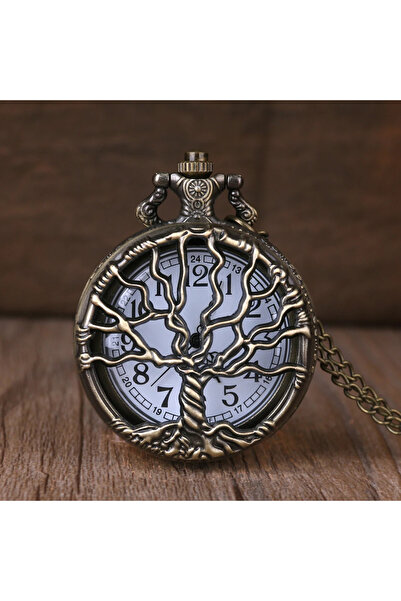 hediyesahibi Kişiye Özel Hayat Ağacı Tasarımlı Retro Quartz Zincirli Köstekli...