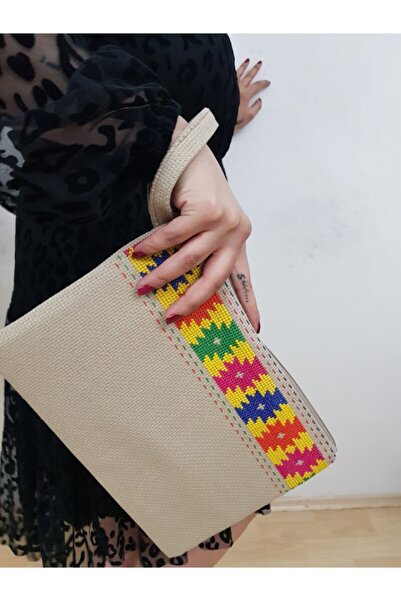 FERGAN حقيبة نسائية بيج مصنوعة يدوياً من قماش إيتامين