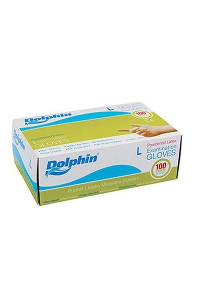 Dolphin 100 Adet L Dolphın Pudralı Latex Kullan At Tek Kullanım Eldiven
