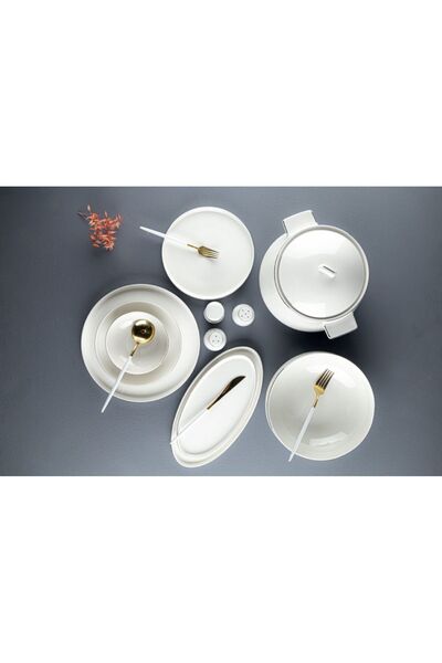 AROW Monoco Porselen Modern 60 Parça Bone Silver 12 Kişilik Yemek Takımı