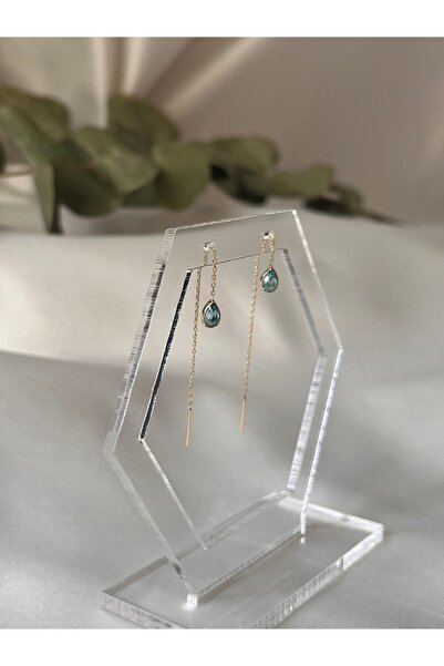 Goldstation 14 Ayar Altın Küpe Damla Taşlı (AQUA)