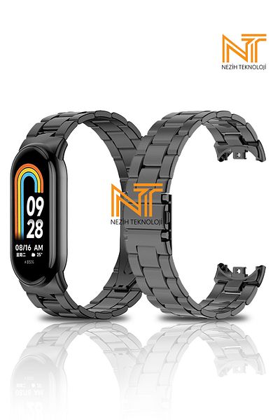 Nezih Case Xiaomi Mi Band 8/ Mi Band 9 سلك فولاذي متوافق مع وصلة معدنية مع مشبك قابل للتعديل