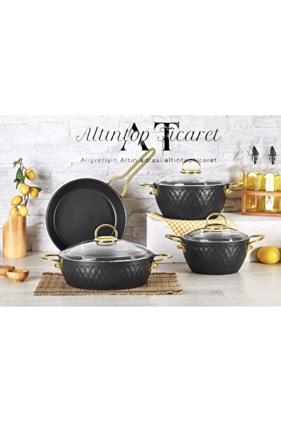Remetta Granit Carla Gold 7 Prç. Tencere Seti Siyah Altıntoptic