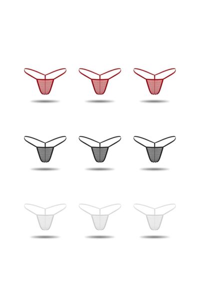 Oprah 9 lü Paket Transparan Tül Tanga String