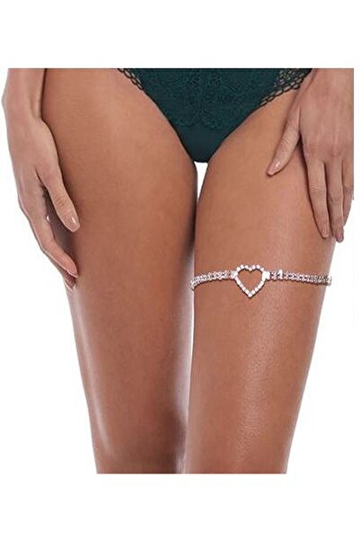 HUBANN Silver Kristal Taşlı Kalpli Bacak Zinciri Vücut Aksesuarı