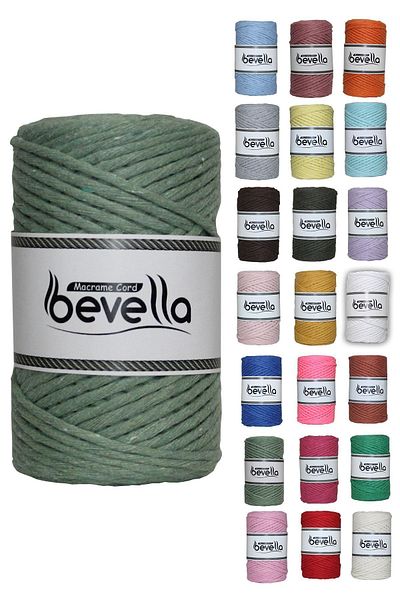 Bevella Macrame Cord Σχοινί Taranan Macrame 3mm Βαμβακερό μονό στριφτό νήμα μακραμέ πράσινο μενθόλη