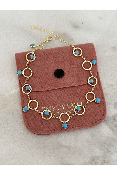 emy by emel luxury silver jewelry Halhal Turkuaz Taşlı Halka Detaylı Altın Ka...