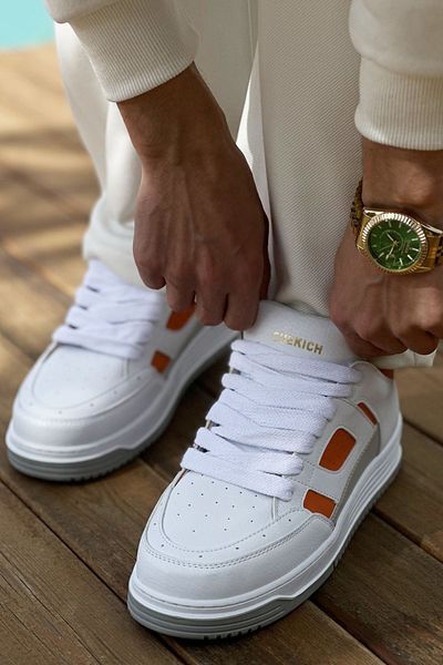 BZ Moda B2410 Avax Ανδρικό Ορθοπεδικό Sneaker - Casual Skin, Λευκό/Πορτοκαλί CBT
