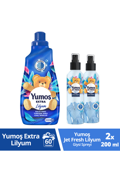 Yumoş Jet Fresh Sprey Lilyum 200 ml 2adet Çamaşır Yumuşatıcısı Konsantre Lilyum 1440ml 1adet