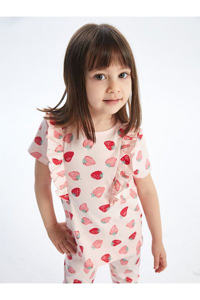 LC Waikiki LCW baby Crew Neck Short Sleeve Printed Baby Girl Pajamas Set
