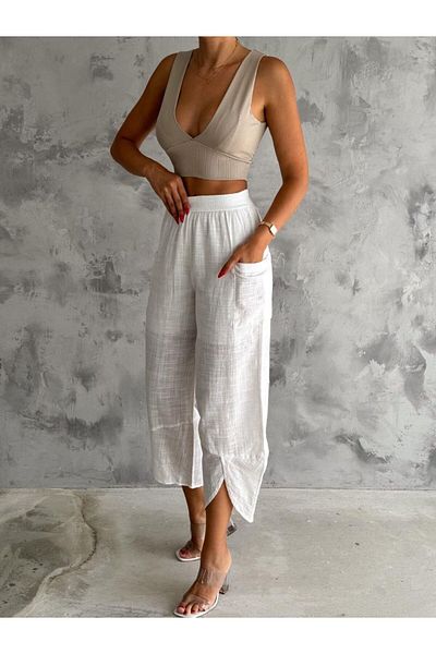 Ladyone Women's Cotton Trousers - Flared, Pocketed and Lined