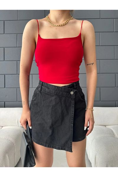 Fav Style Red Women's Crop Blouse - Thin Straps