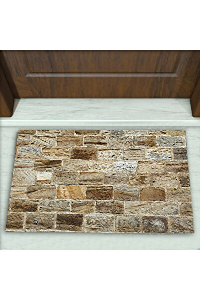 Colorix Carpet Taş Duvar Desenli Dekoratif Kapı Önü Paspası No: 1028