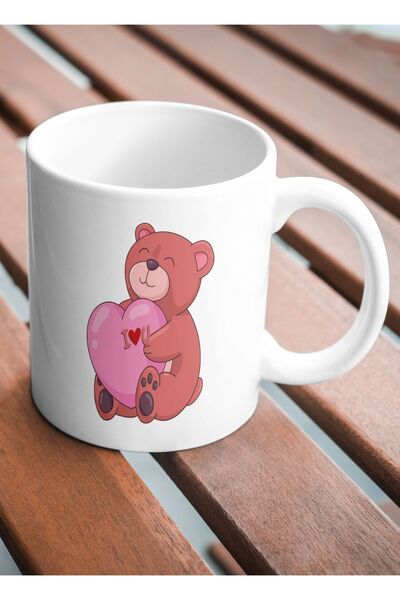 Butik كوب قهوة أبيض لطيف على شكل دب - "أنا أحبك"