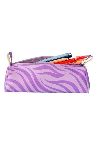OneSize Pastel Lilac Zebra Patterned Triangle Design Vegan Leather Pencil Case - Pen Holder and Makeup Bag