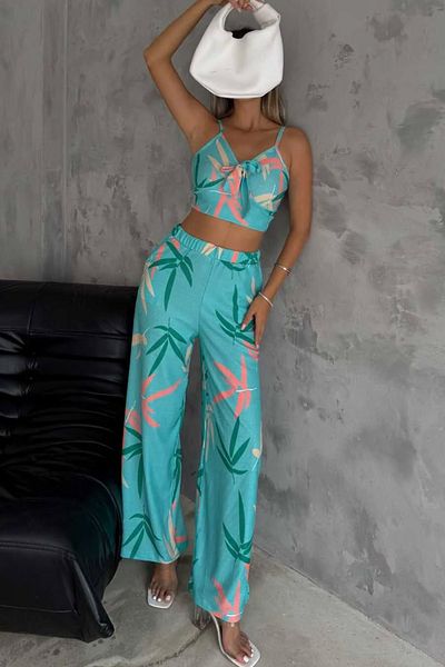 MILANOFOX Leaf Patterned Women's Bustier and Trousers Set - Burümcük Design