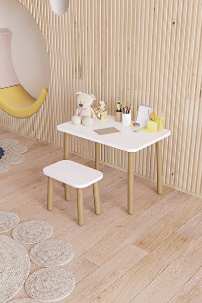 POFİTTO Yaz-sil Yüzey Çocuk Masası - Aktivite Masası - Çocuk Çalışma Masası Takımı 1 Adet Tabureli