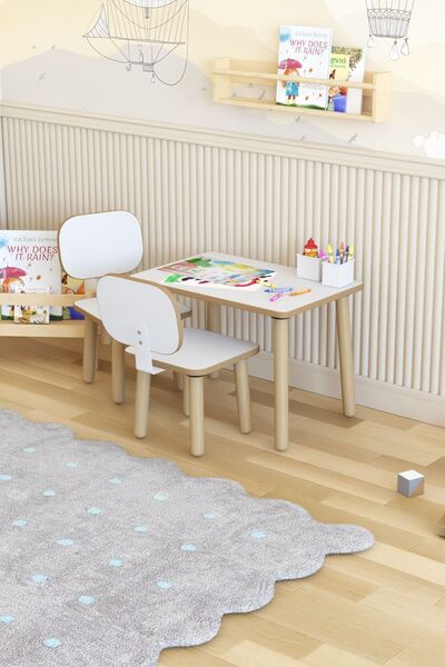 POFİTTO Yaz-sil Yüzey Çocuk Masası-aktivite Masası-çocuk Çalışma Masası Takımı 2 Adet Sandalyeli