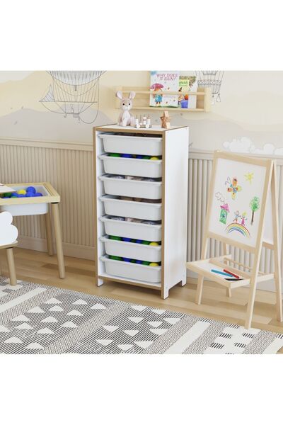 POFİTTO 7 SEPETLİ OYUNCAK DOLABI - ÇOK AMAÇLI OYUNCAK DOLABI (MDF)