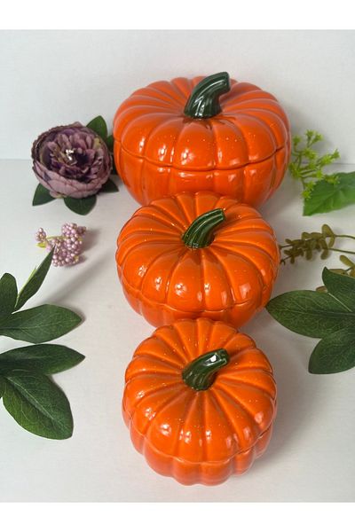 cristal home 3 Size Pumpkin Storage, Honey Pumpkin Spice Rack, Sugar Bowl 10x14 Cm