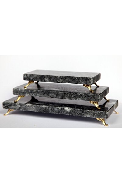 Başakmarble Presentation Holder Gold Marble Set of 3 - Foot-Smoked