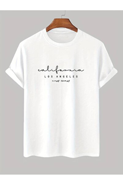 NoVibe تي شيرت كاليفورنيا لوس أنجلوس مطبوع للجنسين بأكمام قصيرة - 100% قطن