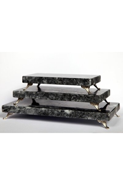 Başakmarble Set of 3 Silver Foot-Smoked Marble Presentation Holder