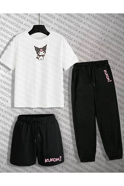 aynewmoda Kuromi Sweet Printed T-shirt and Shorts Set