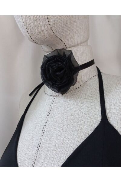 es moda shop Beena Handmade Organza Flower Neck Tie Black