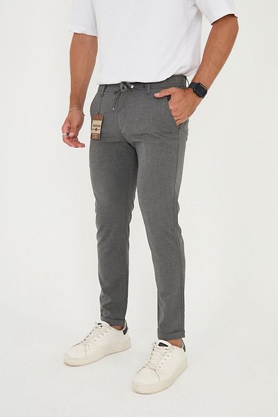 BROCARD Ανδρικό Jogger - Slimfit, Ημιελαστική μέση, Διπλό Πόδι, Σκούρο Γκρι Ύφασμα