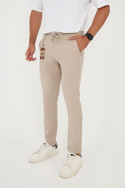 BROCARD Μπεζ Slimfit Jogger Παντελόνι - Ανδρικό, Διπλό Πόδι, Ημιελαστική Μέση