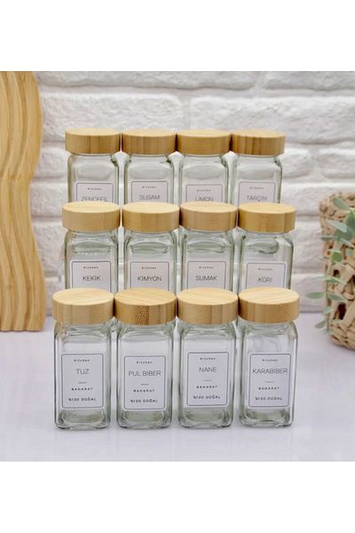 Pembelia Life 12-Piece Glass Spice Rack Set with Bamboo Spray Head - Labeled